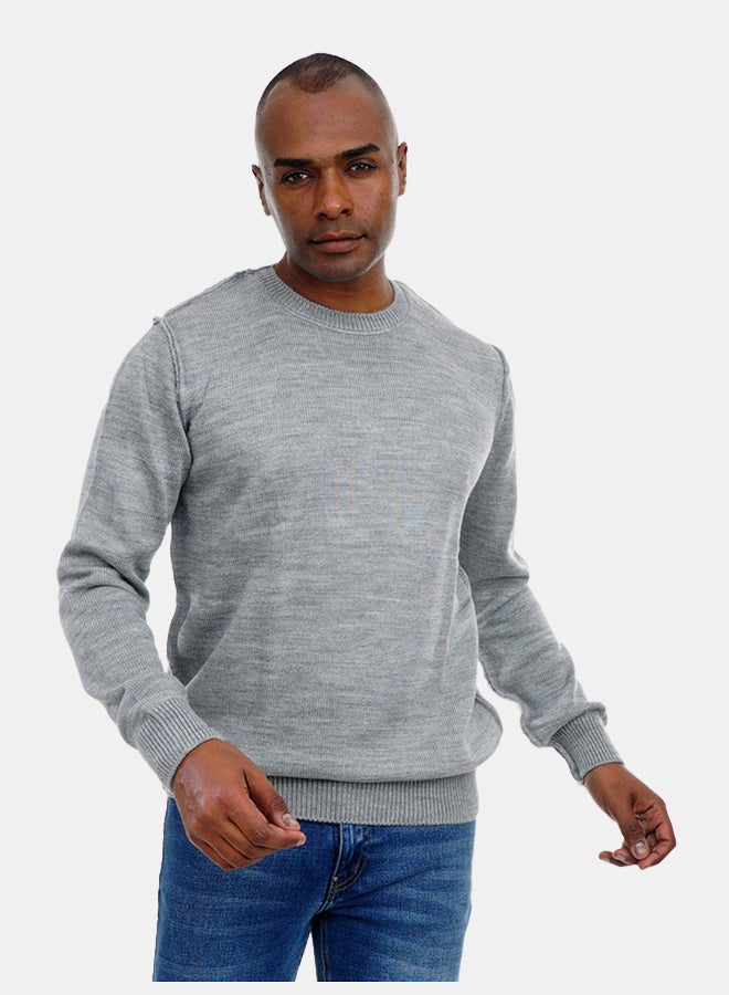 FIRE WOOD FireWood Round Neck Knit Sweater Long Sleeve For Men- Grey - Image 4